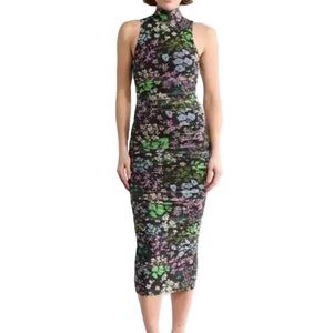NWOT AFRM floral ruched mesh dress